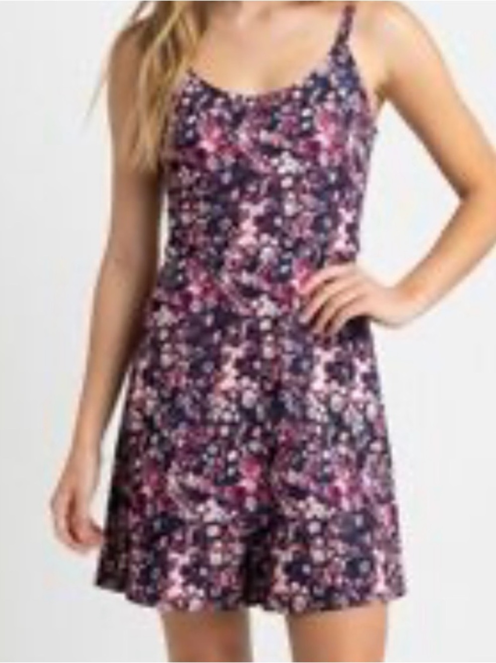 aerie Navy Floral Romper with Pink and White Accents